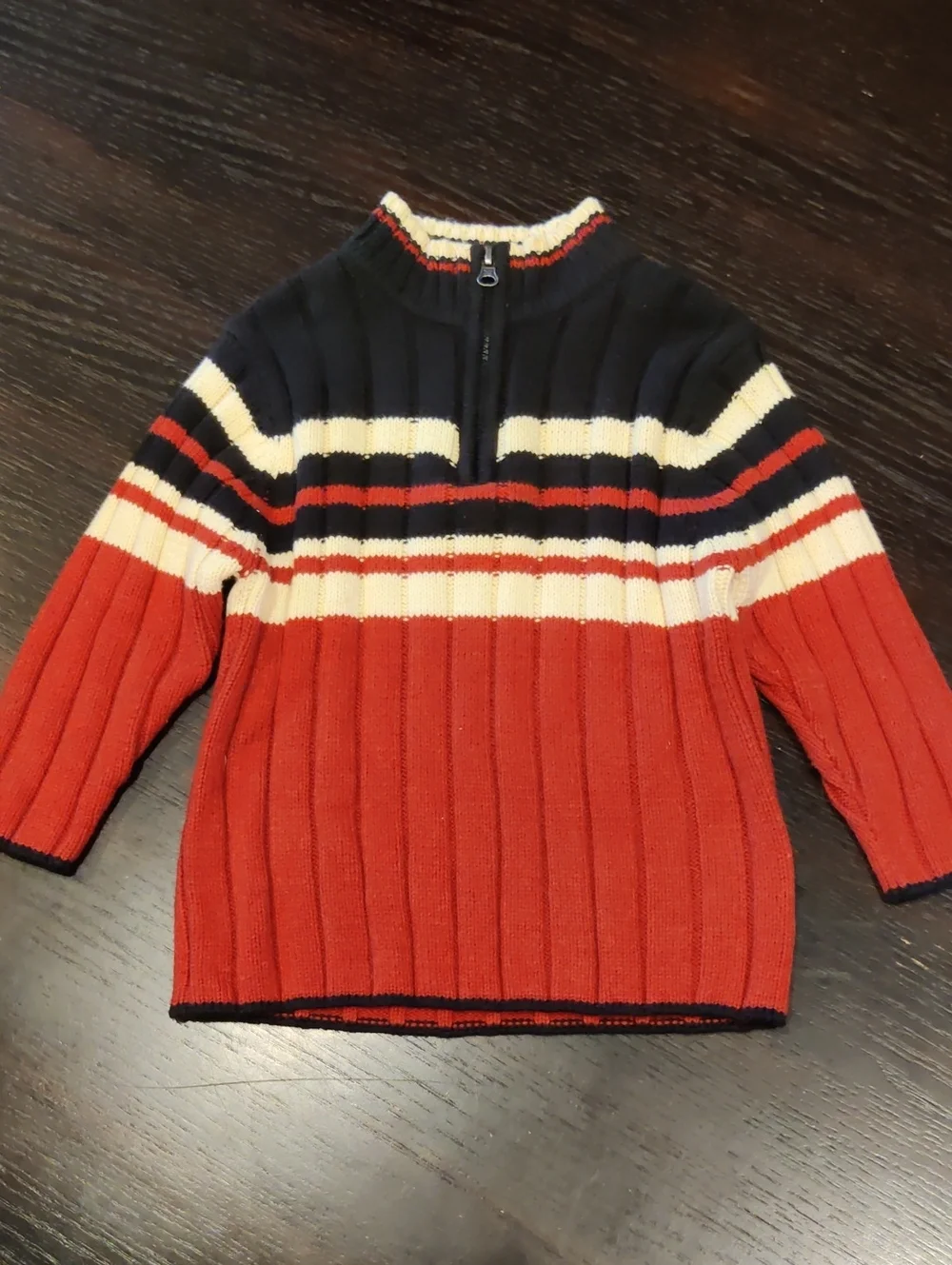 Kid's The Children's Place Red, Black & Cream Ribbed Half-Zip Sweater